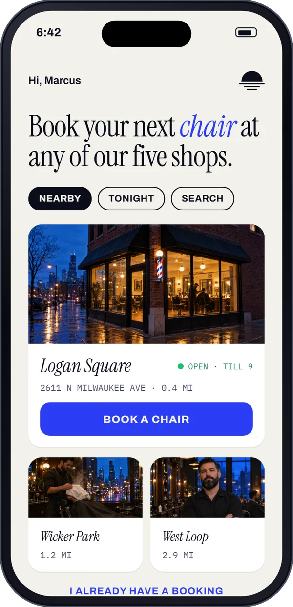 The Blue Hour app: book a chair at a shop near you